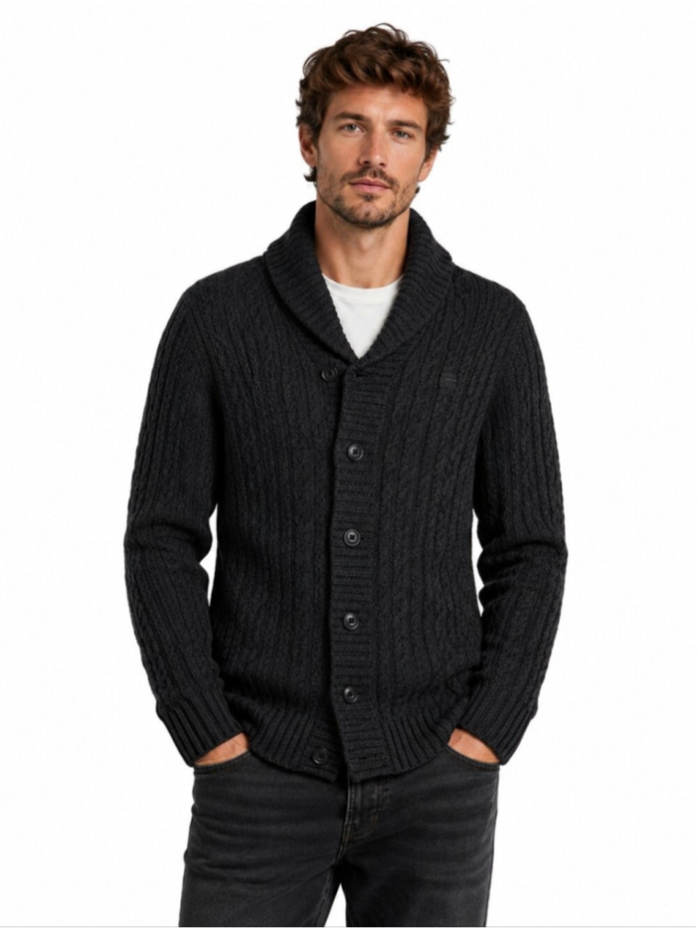 G-Star RAW Higging Cardigan Knit Wool Blend Shawl Collar Sweater L